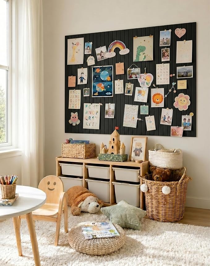 Aothia 12-Pack Felt Bulletin Board Tiles 48"x36", Modular Pin Board for Smooth Walls, Cork Board Alternative for Notes & Photos, 0.35" Thick, 70 Adhesive Tabs & 40 Pins, Black