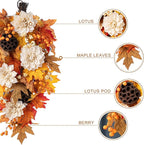 Glitzhome 2 Pcs Fall Teardrop Swags for Front Door, 28''H Autumn Swag with Lotus, Lotus Pod and Berry, Fall Swags for Front Door, Thanksgiving Harvest Festivals Decor