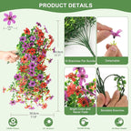 Artificial Hanging Flowers for Outdoors, 2 Pcs Fake Hanging Plant Spring Summer Decoration, UV Resistant No Fade Faux Flower for Porch Patio Yard Window Home Decor(Red Purple)