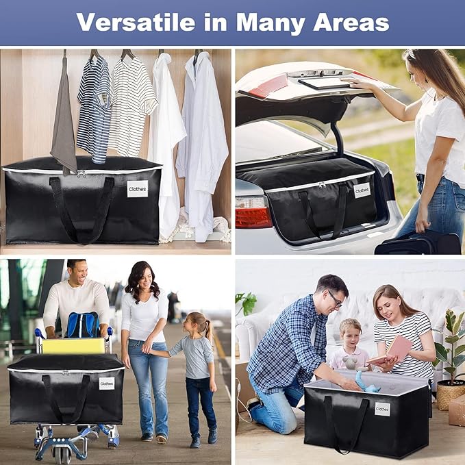 StorageRight Heavy Duty Moving Boxes-Moving Bags with Zipper, Reinforced Handles and Tag Pocket-Collapsible Moving Supplies-Totes for Storage Great for moving, Storage and Travel 93L(Black-8 Pack)