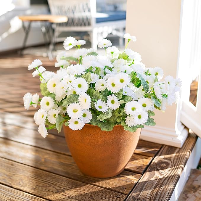 HyeFlora Dahlia Artificial Flowers for Outdoors Spring Summer Decor, 6 Bundles Fake Daisy White Faux Flowers Plants Realistic UV Resistant Silk Flowers for Outside Planter Front Door Yard Garden Home
