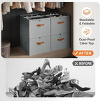 2 Pack Shoe Organizer for Closet,Foldable Shoe Storage Organizer with Adjustable Dividers, Shoe Storage Box with Clear Cover, Fits up to 16 Pairs, Gray