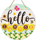 PETCEE Hello Summer Door Sign - 11.5"Farmhouse Sunflower Front Door Decor Welcome Hanger Wreaths for Home Office Summer Hanging Sign Wall Decorations Reusable Seasonal Sign for Kitchen Classroom Porch