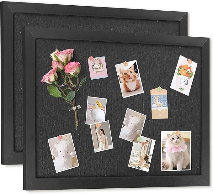 AKTOP Black Cork Board Bulletin Board with Linen 18" X 24", Large Framed Corkboard for Wall, Hanging Pin Board Picture Board for Home Office Decor, Cute Vision Board with Pushpins, 2 Pack