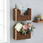 PINXIURY Magazine Holder Wall Basket Water Hyacinth Woven Mail Organizer, Wicker Wall Hanging Baskets for Magazines, Letters & Storage Decorative Mail Holder, Magazine Rack, Hanging Basket, Coffee