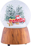 Red Truck With Dogs Cherry Woodgrain 6 x 4 Resin and Metal Holiday Musical Snow Globe