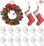 12Pcs Clear Wreath Hanger, 22LB Clear Suction Cup Hooks for Windows, Waterproof,2.75 Inch Reusable &Removable Suction Cup Hanger for Shower,Tile,Mirror,Glass Door,Bathroom,Towel,Kitchen,RV,Travel