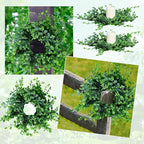 4 Pcs Mini Spring Wreaths Boxwood Table Centerpieces Green Pillars Candle Rings Wreaths 9 Inch Wreath for Cabinets Farmhouse Wreath with Ribbon for Front Door Porch Wall Window Decoration