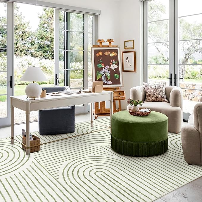Lahome Abstract 8x10 Rugs for Living Room, Soft Green 8x10 Area Rugs for Bedroom Non-Slip, Ultra-Thin Rainbow Boho Accent Carpet for Dining Room Office, Green