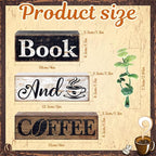 Moucuny 4 Pcs Farmhouse Table Decor Rustic Wooden "book and Coffee" Stacked Block Sign - Vintage Farmhouse Tiered Tray Decor with Coffee Cup & Bean Design, Perfect for Home Office Bookshelf Display