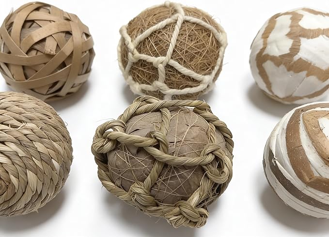 6pcs Decorative Balls for Bowl Centerpiece, 2.4 Inch Orbs Spheres Decor Balls Rattan Wicker Balls for Bowl Fillers, DIY Home Vase Table Decor
