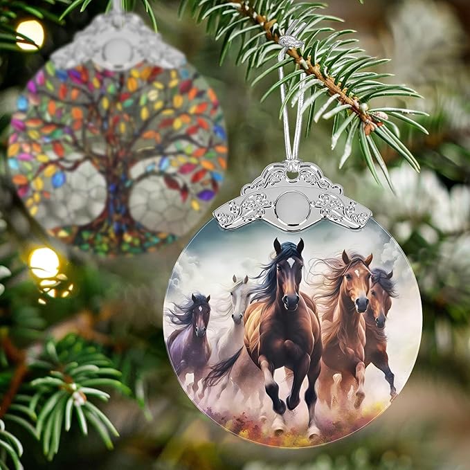Christmas Ornaments - Stained Glass Christmas Decor - Horse Ornaments for Christmas Tree - Christmas Tree Ornament - Gifts for Friends, Coworker - Xmas Gift Ideas - Gift Exchange
