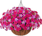 INSPRING Artificial Hanging Flowers for Outdoors Baskets Fake Plants Spring Decoration, UV Resistant Faux Silk Morning Glory in Planter Look Real for Outside Patio Porch Balcony Garden Home Decor