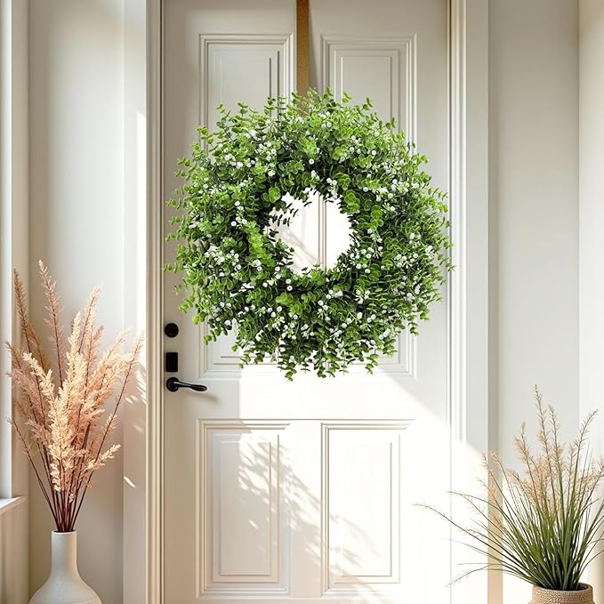26In Artificial Boxwood Wreaths for Front Door,Boxwood Spring Summer Door Wreath,Artificial Greenery Wreath, Hanging for Home Porch Farmhouse Window Wedding Party Decor All Year Round Indoor Outdoor