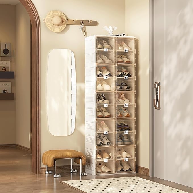ANTBOX Shoe Organizer Storage Box, Portable Folding Shoe Rack For Closet With Magnetic Clear Door,Large Sneaker Cabinet Bins Sturdy Easy Assembly 10 Layers-20 Grids
