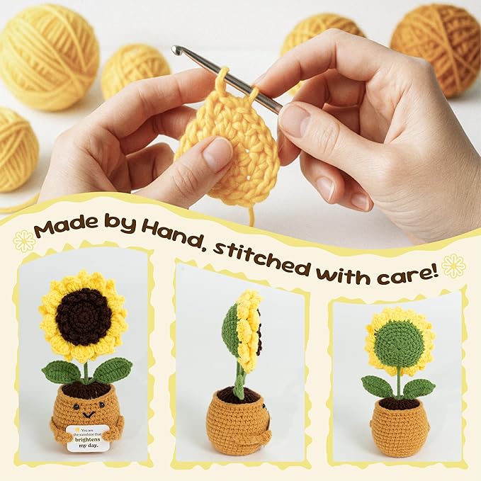 Inspirational Gift - Positive Sunflower Doll Crochet - You are The Sunshine - Positive Gift for Mom, Teacher, Wife, Friend, Sister, Coworker - Mothers Day, Birthday, for Women