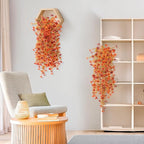 INQCMY Artificial Fall Fake Flowers for Outdoor Fake Hanging Decoration,2PCS Faux Mums Silk Flower with Autumn Leaves UV Resistant No Fade for Home Planter Porch Patio Yard Balcony Garden(Orange Red)