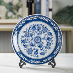 Blue and White Porcelain Decorative Plate of 10.4‘’ 26cm Oriental Floral Pattern Ceramic Ornaments Dessert Plates, 1 Plate with 1 Display Stand