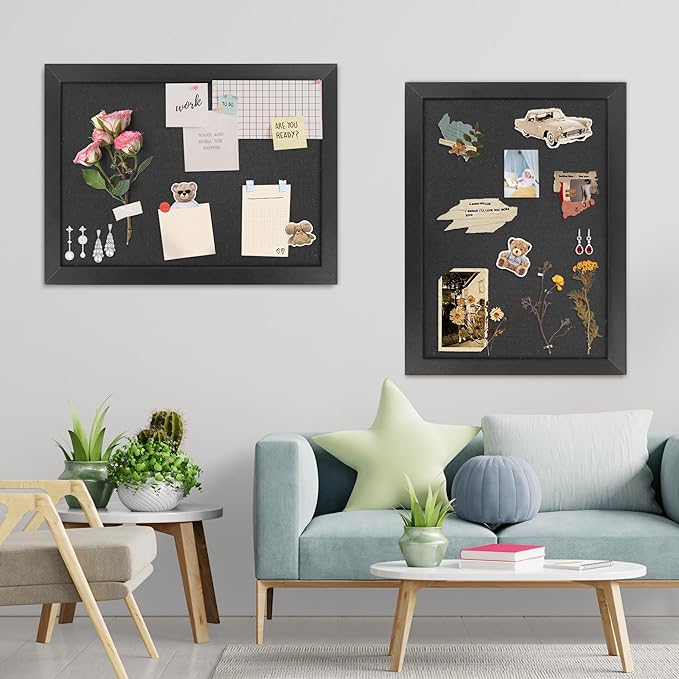 AKTOP Black Cork Board Bulletin Board with Linen 18" X 24", Large Framed Corkboard for Wall, Hanging Pin Board Picture Board for Home Office Decor, Cute Vision Board with Pushpins, 2 Pack