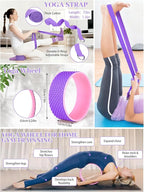 17 Pcs Yoga Essential Kit for Women, Pilates Equipment Starter Set for Beginners with Yoga Wheel Ball Blocks Strap Resistance Bands Wrist Rings Socks Towel & Carry Bag for Home Workouts