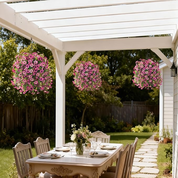 Artificial Flowers for Outdoors, 2 Pcs Fake Hanging Flowers Plants Outdoors Spring Summer Decoration, UV Resistant Faux Flower for Outdoor Planters Porch Patio Yard Home Decor(Gradient Purple Red)