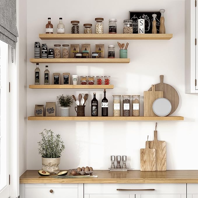 Vivelove 10" Deep Floating Shelves with Invisible Brackets, 55" Wall Shelves for Bathroom Bedroom Kitchen Living Room Laundry Room, Modern Rustic Shelves for Home Decor, 55"x10.2"x1.5", Set of 2, Oak