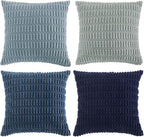 Fancy Homi 4 Packs Decorative Throw Pillow Covers for Living Room Couch Bed, Modern Farmhouse Boho Home Décor Accent Cushion Case, 24" x 24", Blue Series