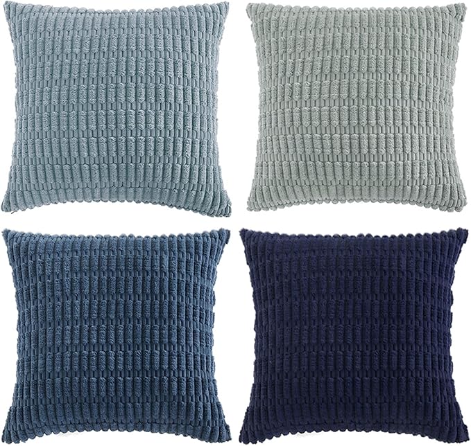 Fancy Homi 4 Packs Decorative Throw Pillow Covers for Living Room Couch Bed, Modern Farmhouse Boho Home Décor Accent Cushion Case, 16" x 16", Blue Series