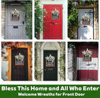 14'' Bless This Home and All Who Enter Wooden Door Sign - Welcome Wreaths for Front Door Rustic Bless This House Outdoor sign for Front Door, Housewarming Gift for Front Door Entryway Kitchen Garden and Porch All Seasons
