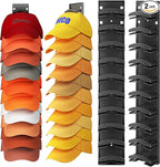 Hat Organizer Hold up to 20 Hats, 2 Pack Hat Rack for Wall with Strong Adhesive, Hat Organizer for Baseball Caps Display for Door Closet, Hat Hanger Holder Multilayer Two Mounting Option(Black)