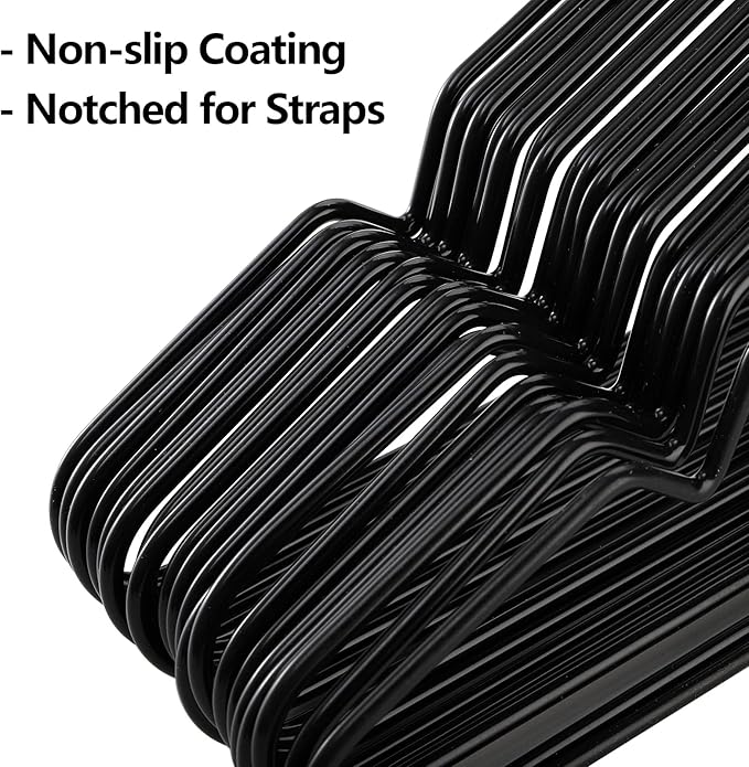 Tosnail 50 Pack 16-Inch Stainless Steel Wire Metal Hangers, Non-Slip Hanger, Space Saving Closet Clothes Hangers - Black