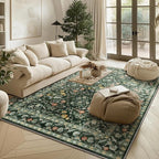 Vintage Botanical Dark Green Area Rug 5x7 Elegant Floral Pattern, Durable Stain-Resistant Fabric, Perfect for Living Room, Bedroom, Dining Room Decor