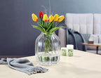 Large Clear Glass Ribbed Vase - 8.0" Decorative Tall Vase for Home Table Centerpieces and Farmhouse