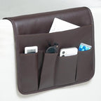 PU Leather Sofa Armrest Organizer, Armchair Magazine Holders, Waterproof Remote Holder for Recliner Couch with 1 Large Pocket, 4 Small Pockets for Magazine, Remote, Phone, Ipad, Books (brown)