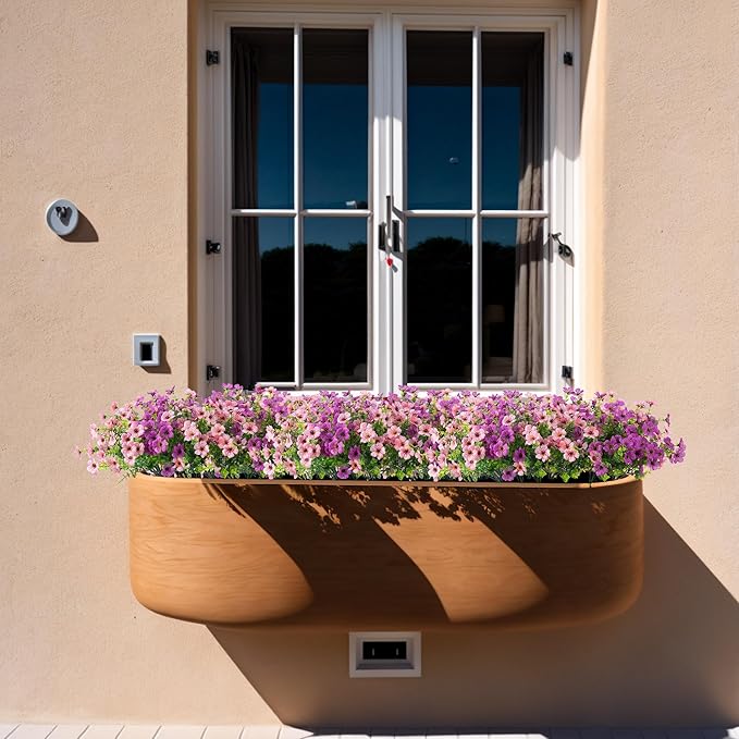 Artificial Fake Plants Flowers for Outdoor Spring Decor, 12 Bundles Faux Silk Mums for Planter Pot Colorful UV Resistant Look Real for Front Door Porch Patio Outside Yard(Purple Pink)