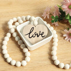 Meplait Love Wooden Bead Garland with Tassel, Decorative Beads Home Decor Farmhouse Tassel Garland Boho Decor for Tiered Tray（38in）