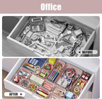 Plastic Drawer Organizers, 10 PCS Drawer Organizer Bins, Bathroom and Vanity Organizer Plastic Tray, Makeup organizer and storage for Makeup, Bedroom, Kitchen Gadgets Utensils and Office (Pink)