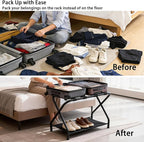 2 Pack Luggage Rack with Storage Shelf, Steel Folding Suitcase Stand, Portable Luggage Stand for Indoor Bedroom, Living Room and Outdoor Camping, 27.5 x 14.2 x 20.7 Inches