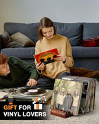 Bulado Now Playing Vinyl Record Holder, Wooden Vinyl Record Storage with Front Display Groove, Album Storage Stand Organizer for 50 LPs, Easy to Assemble, Magazine Holder Rack for Gift