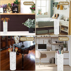 Umbrella Stand Rack, Free Standing Round Metal Umbrella Holder, Walking Sticks Umbrella Bins Waterproof Umbrella Storage Rack 16.5 x 6 inch Hollow Umbrella Storage Bucket for Indoor Home Office(white)