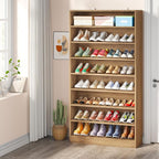 Tribesigns Tall Shoe Cabinet, 9 Tiers 40-45 Pairs Heavy Duty Wood Freestanding Shoe Storage Cabinet, 70.8'' Tall Shoe Cabinet with Open Storage for Entryway (1, Light Brown)