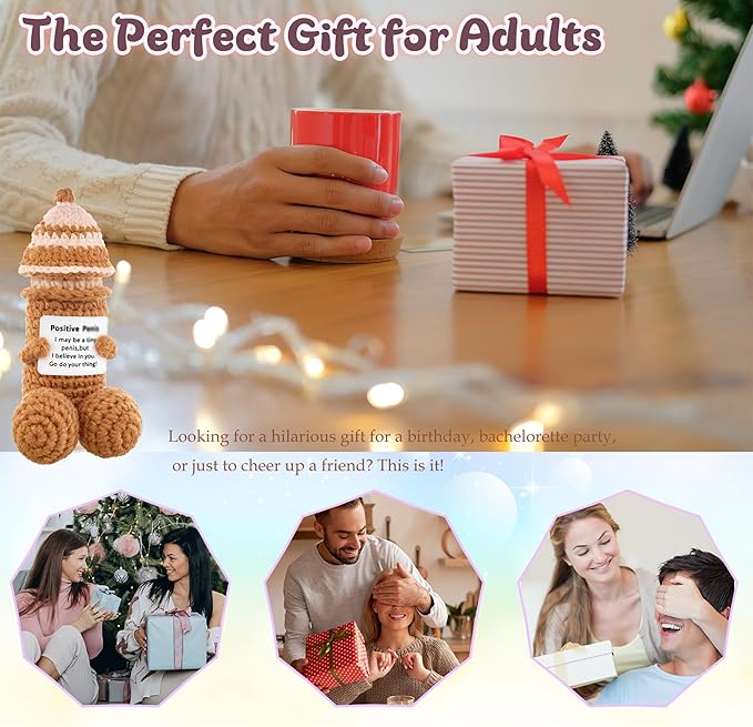 Positive Crochet Animals Gag Doll Emotional Support Plushies Weird Stuffed Funny Things Gag Gifts for Men Women Friends Birthday Weird Things Stuff Office Decor