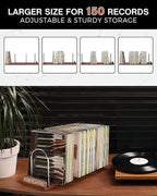 BS-VOG Now Playing Vinyl Record Stand, 150 LP Vinyl Record Storage with Non-slip Grooves, Wood Now Spinning Vinyl Record Holder for Albums Magazine Rack Organizer Record Display, Gift Package