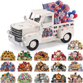 Threehoney Farmhouse Truck Decor 12.2 Inch Vintage White Metal Truck with 16 Magnet Patriotic Table Decoration Summer Centerpieces for Home Kitchen 4th of July Holiday Interchangeable Decor