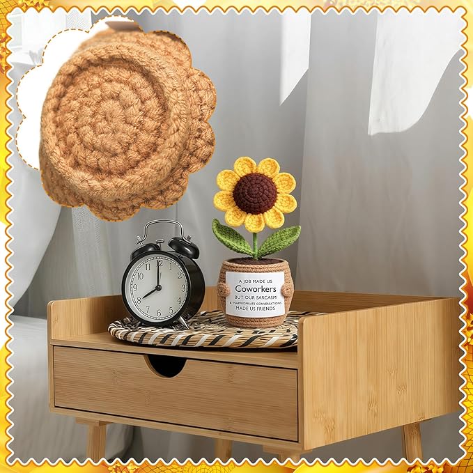Wavwavw Coworker Leaving Gifts for Women Men, Positive Flower Doll Crochet with Card Funny Farewell Going Away Goodbye Gifts for Coworkers Employee Teacher Friends Retirement(Modern Style)