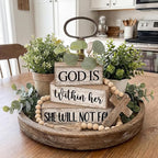 Lineshading 4 Pcs Christian Table Decor Inspirational Religious Gifts for Women God Is Within Her Bible Verse Wooden Block Signs Gift Farmhouse Christian Centerpiece for Mother's Day Home & Office