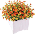 Artificial Fake Flowers Plants for Outdoor Spring Decor, 12 Bundles Faux Silk Flowers for Outdoor Outside Planter Colorful Daisy UV Resistant Look Real for Front Door Porch Patio Yard(Yellow Orange)