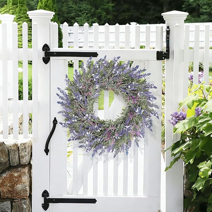 Large Summer Wreaths for Front Door Lavender Wreath for Front Door Spring Easter Artificial Farmhouse Wreaths for Wall Window Party Wedding Porch Room Home Decor(24 Inch)