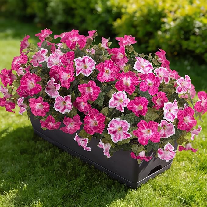 6 Pcs Artificial Flowers Fake Petunias for Outdoors, Faux Flowers for Outdoor Planter, UV Resistant Realistic Fake Plants for Outside No Fade for Garden Porch Patio Indoor Room Decor(Fuchsia)