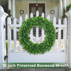 26Inch Boxwood Wreaths for Front Door，Summer Wreaths for Front Door Outside Realistic，Front Door Wreath Outside All Season，Artificial Green Wreath for Farmhouse Porch Wall Wedding Room Home Decor